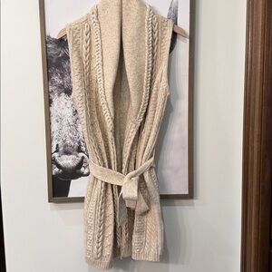 White House Black Market Sleeveless Belted Cardigan Sweater